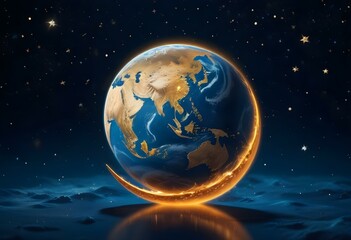 Fototapeta premium A blue planet Earth floating in a starry night sky