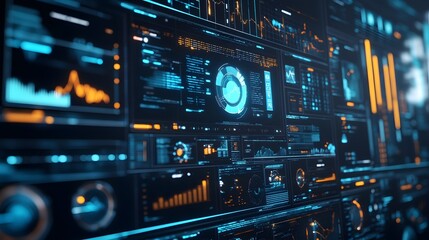 Obraz premium Futuristic Digital Interface with Multiple Data Displays