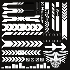 cyberpunk y2k 2000s gaming futuristic icon pattern  set collection template hud for branding fashion t-shirt decoration decals, 2d illustration rendering vector 