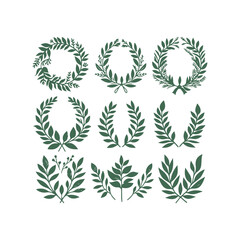 Set of wreaths and branches with leaves Hand drawing vector art illustration