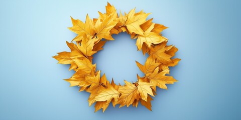 beautiful golden wreath of yellow leaves in automn