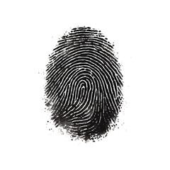 Vector black fingerprint in white  isolated. background.Fingerprint Icon, Finger Print Identity Symbol, Grunge Thumbprint Sign, Fingerprint Silhouette, ID Graphic Element, Touch Vector Illustration.