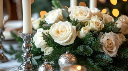 Fototapeta premium White Roses & Candles.