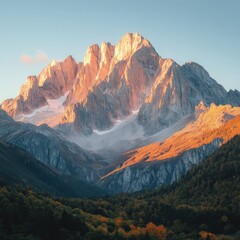Panoramic view of mountain range during autumn sunrise