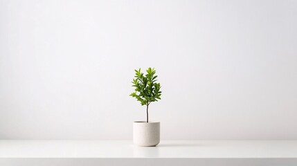 Fototapeta premium minimalist indoor plant in white pot against white background