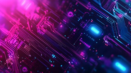 Obraz premium Abstract Neon Glowing Circuit Board with Pink and Blue Lines