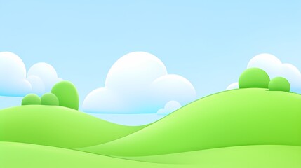 Fototapeta premium Cartoon background, with green hills and a blue sky, simple shapes