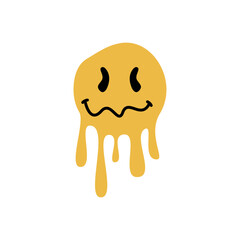 Melted Smile Face Sticker, Vector Illustration.