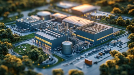 Comprehensive layout of a circular economy recycling and reverse logistics facility, showcasing closed-loop material flows and advanced sorting technologies
