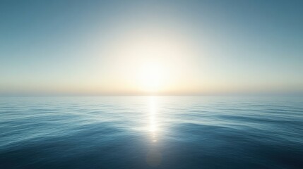 Obraz premium Early morning sun rising over a calm horizon, casting light and shadows with ample copy space. No people, tranquil setting