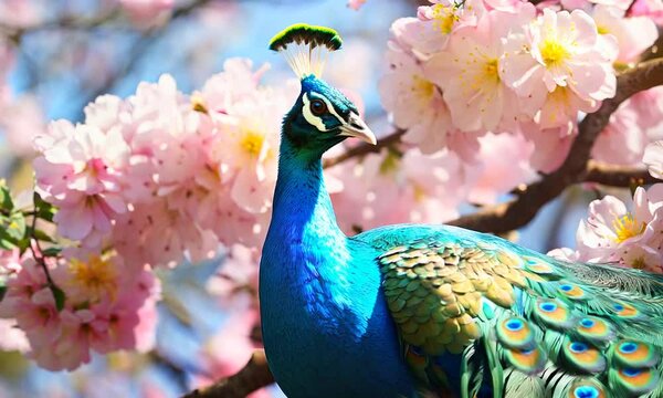 beautiful peacock in garden in sping