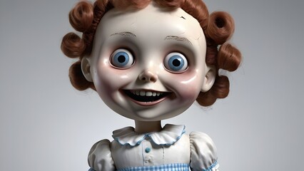 Betty is a cracked porcelain doll with large, empty eyes and a smile that feels too wide. Her face has several visible cracks, and she’s missing one arm, which adds to her unsettling appearance. 