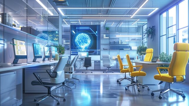 A stylish and trendy office with an artificial intelligence lab and machine learning algorithms