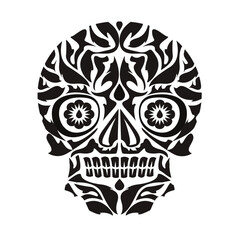 Black skulls patterns graphic print, It represents death in the next world, Design element for logo, tattoo, textile, fabric pattern design decorations templates and other designs.
