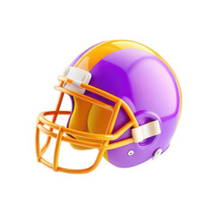 Fototapeta premium A vibrant purple and orange American football helmet designed for safety and protection, likely representing a team or school colors.