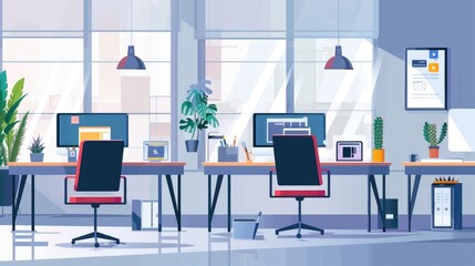 A stylish and trendy web design agency office with computers and satisfied clients