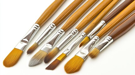 Fototapeta premium This set of paintbrushes is perfect for drawing and painting. It includes brushes with thick and thin bristles, in different shapes and sizes.