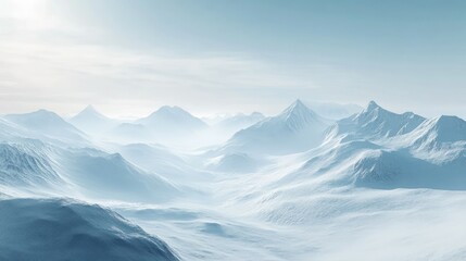 Snowy mountain slopes stretching into the distance, providing open copy space for message. No people, cold and tranquil setting