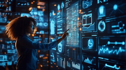 Woman Interacting with Data.