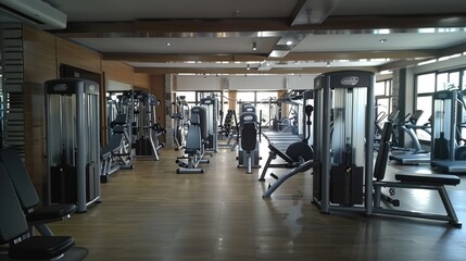 A well-equipped and organized gym with a variety of exercise machines and enthusiastic members