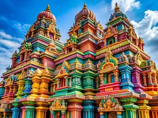 Fototapeta premium Majestic Hindu Mandir Architecture Showcasing Intricate Carvings and Spiritual Atmosphere in India