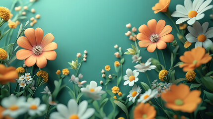 Colorful Spring Flowers Against a Green Backdrop