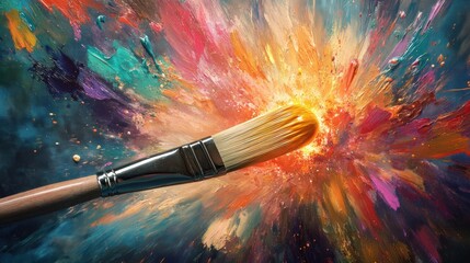 Fototapeta premium Paintbrush on a colorful abstract background.