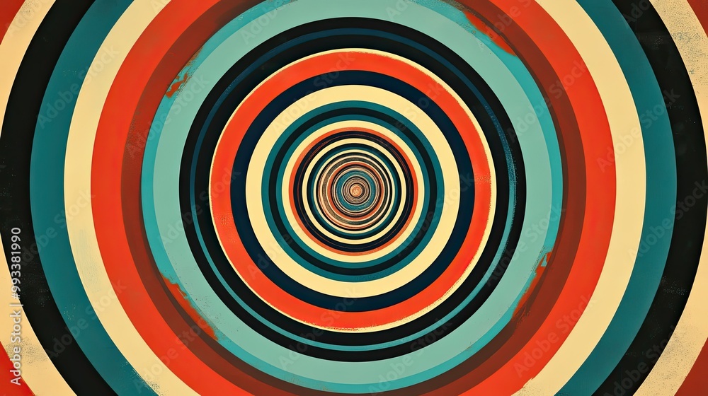 Fototapete abstract concentric circle pattern with radiating colors, space for text available in the center