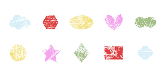 Crayon frame simple border, chalk pastel drawing. Cute geometric shpes, headline, textured title. Doodle childish elements.