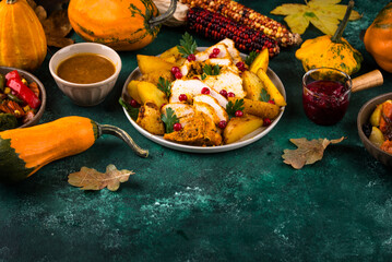 Traditional Thanksgiving day dinner with turkey