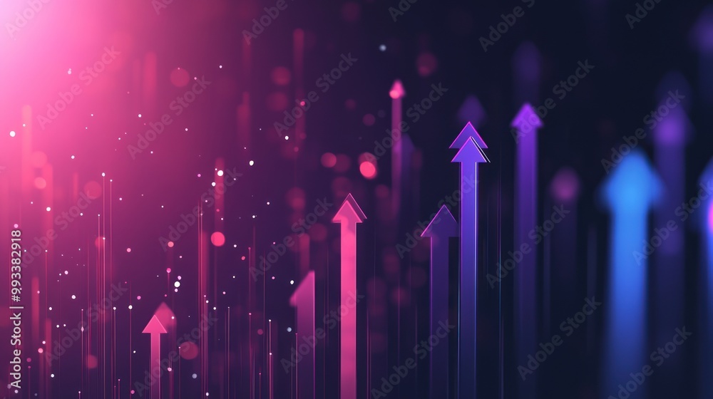 Wall mural abstract background with glowing arrows and bokeh lights.