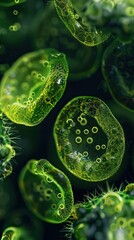 Close-up view of microscopic green cells.
