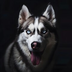 Portrait of a Siberian Husky with Its Tongue Out