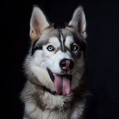 Fototapeta premium Portrait of a Siberian Husky with Its Tongue Out