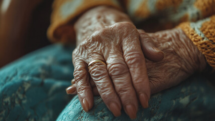 Fototapeta premium Commemoration of Disabilities Day with a focus on elderly hands displaying resilience and strength