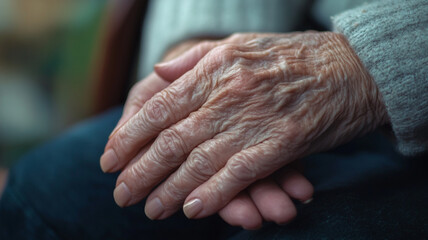 Fototapeta premium Elderly hands resting together, symbolizing strength and resilience on Disabilities Day