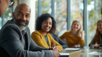 Diverse Group of Professionals Engaged in a Collaborative Business Meeting in a Modern Office