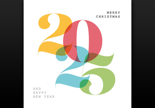 Minimalistic Happy new year 2025 card template with color numbers