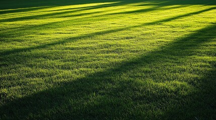 Obraz premium Bright green grass in a wide field, perfect for nature backgrounds or sports turf. The freshly mowed lawn captures the essence of spring outdoors.