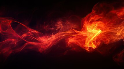 Fototapeta premium Bright red and orange smoke effects curling and twisting in an abstract form, set against a pitch-black background.