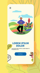 Elderly man practicing yoga outdoors colorful nature background mobile app screen