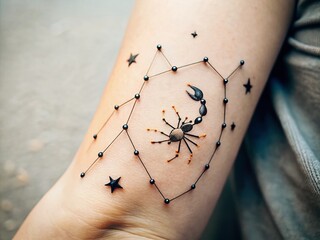 Minimalist Scorpio Constellation Tattoo Design Featuring Dots and Lines on a Clean Background