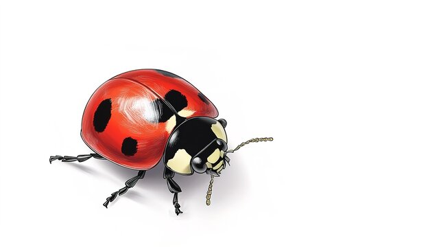 A charming cartoon-style illustration of a ladybug against a clean white background. This full-view image showcases the ladybug's distinct red shell adorned with black spots