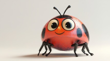 Fototapeta premium A charming cartoon-style illustration of a ladybug against a clean white background. This full-view image showcases the ladybug's distinct red shell adorned with black spots