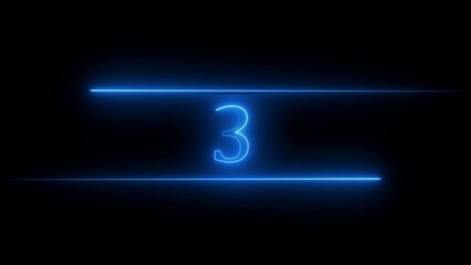 Neon digit 0 with alpha channel, number two. Neon light blue color Number 1. Neon Glowing Symbol on Black Background.