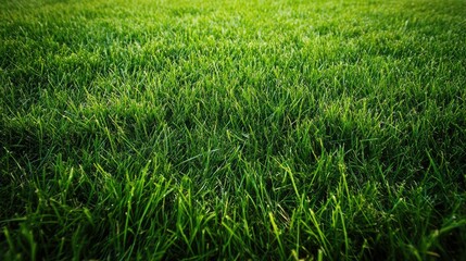Close-up of green grass texture in a field, showing the fresh, natural beauty of a mowed lawn. Ideal for park, garden, or sports turf backgrounds.