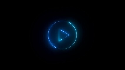 Video, audio neon play button icon glowing play button animation. Play button icon.