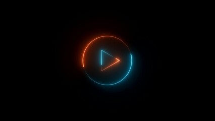 Video, audio neon play button icon glowing play button animation. Play button icon.