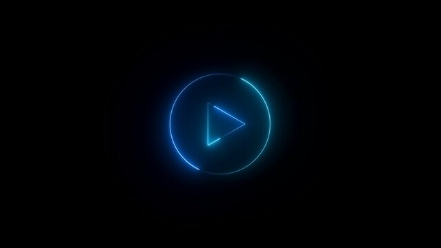 Video, audio neon play button icon glowing play button animation. Play button icon.
