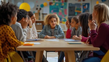Fototapeta premium Children Listening and Learning in School Classroom
